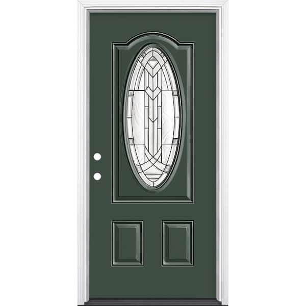 Masonite 36 in. x 80 in. Chatham 3/4 Oval Lite Right-Hand Inswing Painted Steel Prehung Front Exterior Door with Brickmold