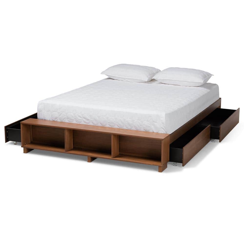 Arthur Full Size Ash Walnut Brown Wood Platform Bed with Storage