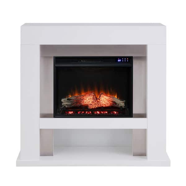 Southern Enterprises Alliane 44 in. Stainless Steel Surround Electric Fireplace in White