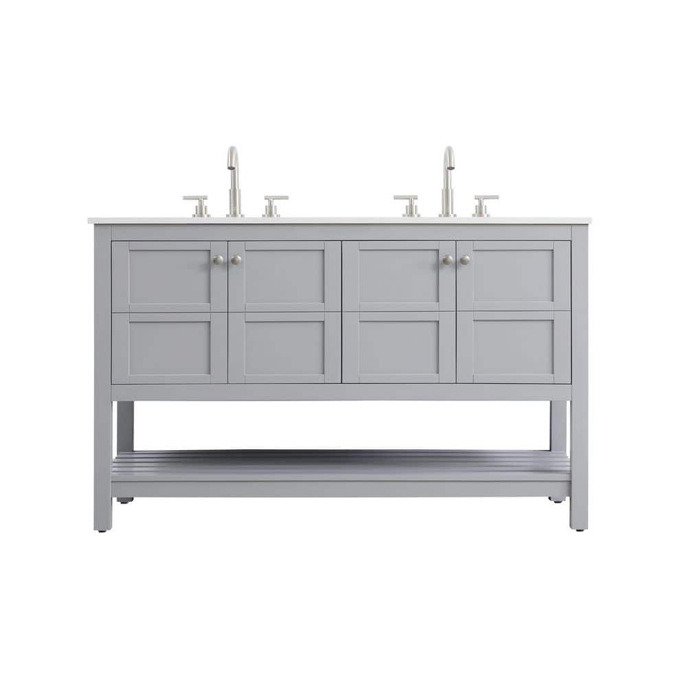 54 in. Double Sink Grey Bath Vanity with White Engineered Marble Top price history on PriceWatchPro