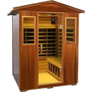 Moray 4-Person Outdoor Mahogany Infrared Sauna with 8 Far-Infrared Carbon Crystal Heaters and Chromotherapy