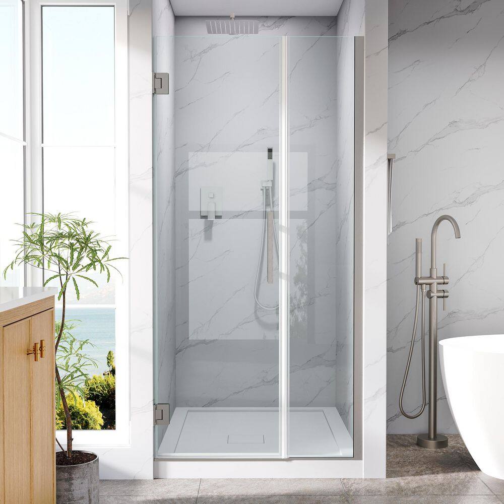 "UNIFIT 34-35 in. W x 72 in. H Hinged Frameless Shower Door in Brushed Nickel with 3/8"" SGCC Clear Tempered Glass" price history on PriceWatchPro