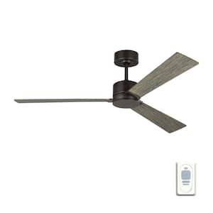 Rozzen 52 in. Indoor Aged Pewter Ceiling Fan with Light Grey Weathered Oak Blades and Remote