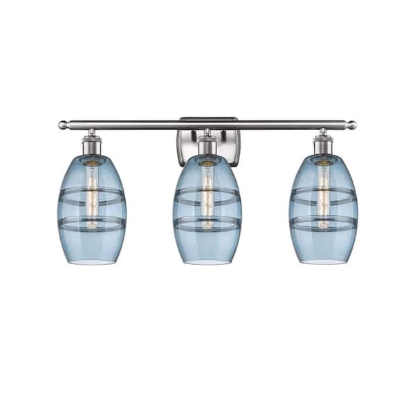 Vaz 25.88 in. 3-Light Brushed Satin Nickel Vanity Light with Glass Shade
