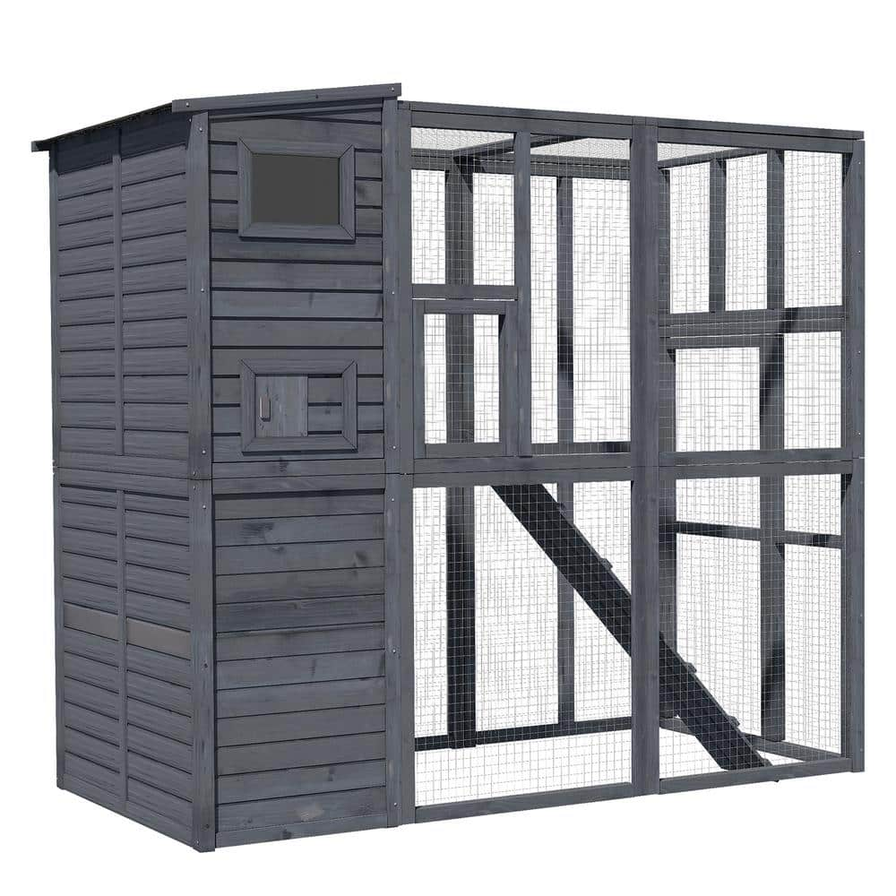 PawHut 77 in. x 37 in. x 69 in. Grey Cat House Outdoor Catio Kitty