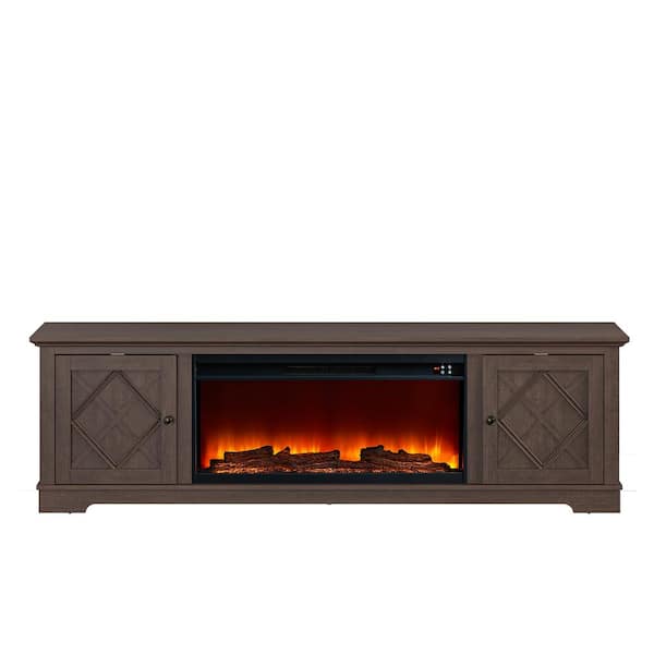 78 in. Farmhouse Freestanding Wooden Electric Fireplace TV Stand in Brown for TVs up to 80 in.