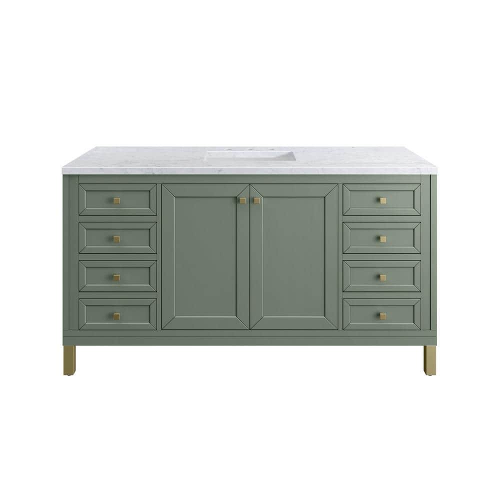 James Martin Vanities Chicago 60.0 in. W x 23.5 in. D x 34 in. H Bathroom Vanity in Smokey Celadon with Carrara Marble Marble Top -  305V60SSC3CAR
