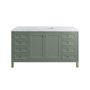 Chicago 60.0 in. W x 23.5 in. D x 34 in. H Bathroom Vanity in Smokey Celadon with Carrara Marble Marble Top