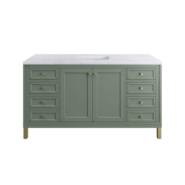 James Martin Vanities Chicago 60.0 in. W x 23.5 in. D x 34 in. H Bathroom Vanity in Smokey Celadon with Carrara Marble Marble Top