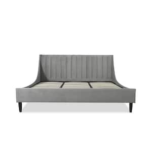 Aspen 79 in. Velvet Vertical Tufted Upholstered King Modern Platform Bed Frame with Headboard in Opal Grey