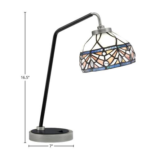 Delgado 16.5 in. Graphite and Matte Black Desk Lamp with Royal Merlot Art Glass Home