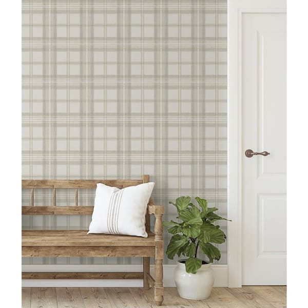 30.75 sq. ft. Frosted Calcutta Herringbone Plaid Premium Matte Non-Woven Paper Peel and Stick Wallpaper Roll