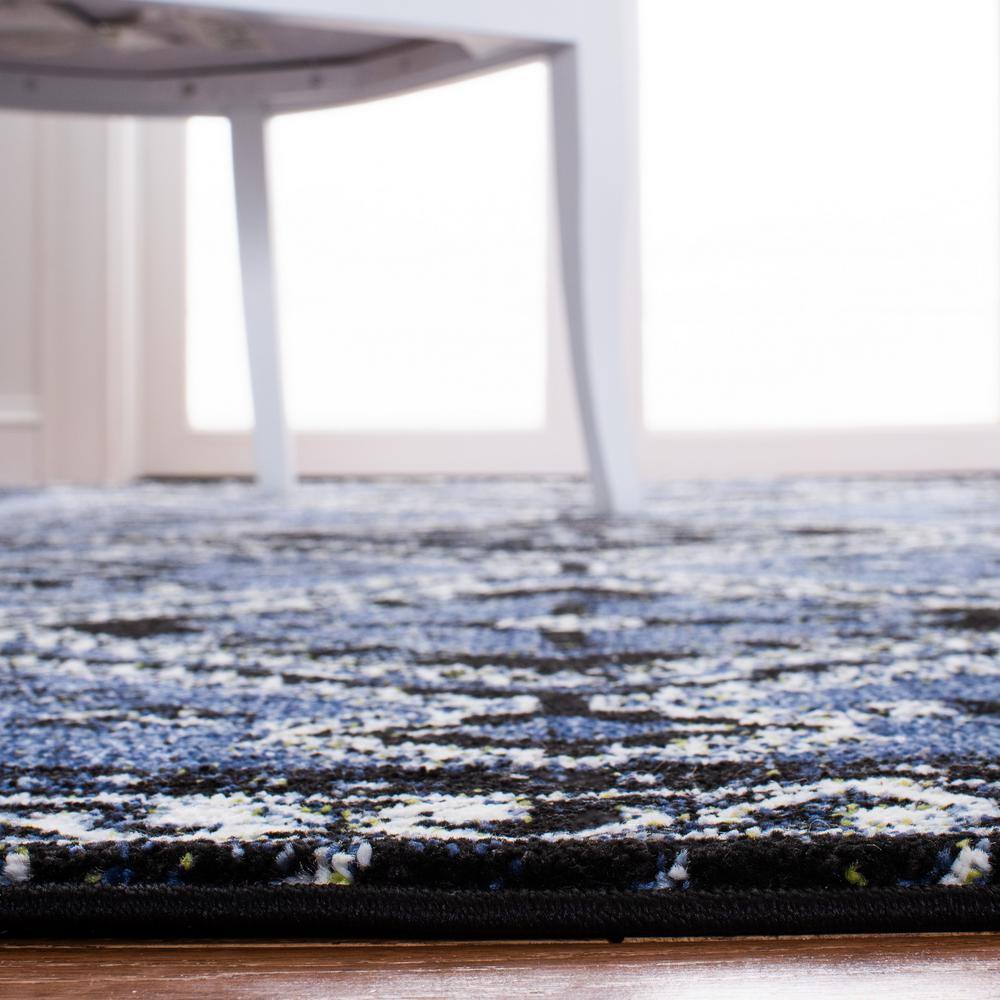 Blue and Black Rectangular Synthetic Vintage Area Rug
