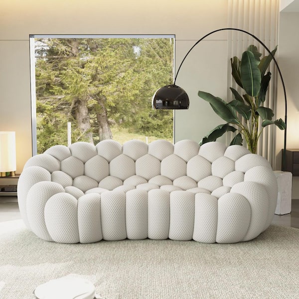 98 in. Memory Foam Bubble Sofa Mesh Fabric Curved Armless Modular Sofa 3-Seater Couch for Living Room in Gray