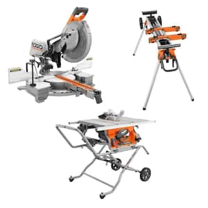 15 Amp 10 in. Portable Corded Pro Jobsite Table Saw with Stand, 12 in. Dual Bevel Sliding Miter Saw, & Compact Stand