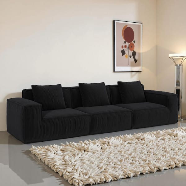 118 in. W Corduroy Modular Sectional Sofa without Ottomans in. Black, Compressed and No Assembly