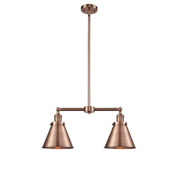 Appalachian 2-Light Antique Copper Island Pendant Light with Antique Copper Metal Shade