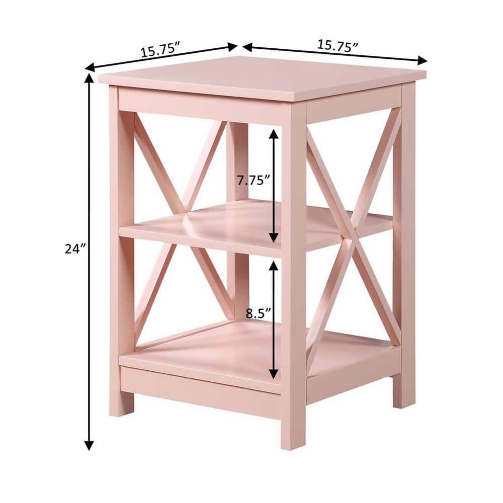 Oxford Coastal Farmhouse Blush Pink Wood End Table with Shelves