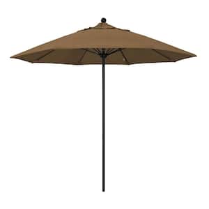 9 ft. Black Aluminum Commercial Market Patio Umbrella with Fiberglass Ribs and Push Lift in Woven Sesame Olefin
