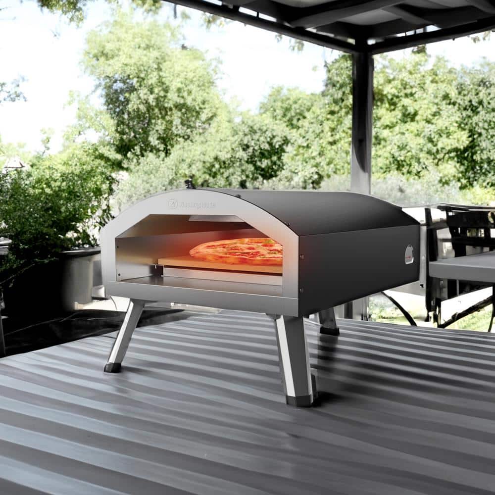Black Steel Electric Outdoor Portable Pizza Oven with Stone Surface