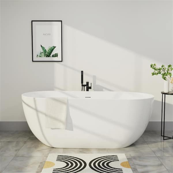 Mokleba 67 in. Acrylic Oval Freestanding Bathtub cUPC Certificated Soaking Tub with Polished Chrome Drain in Glossy White