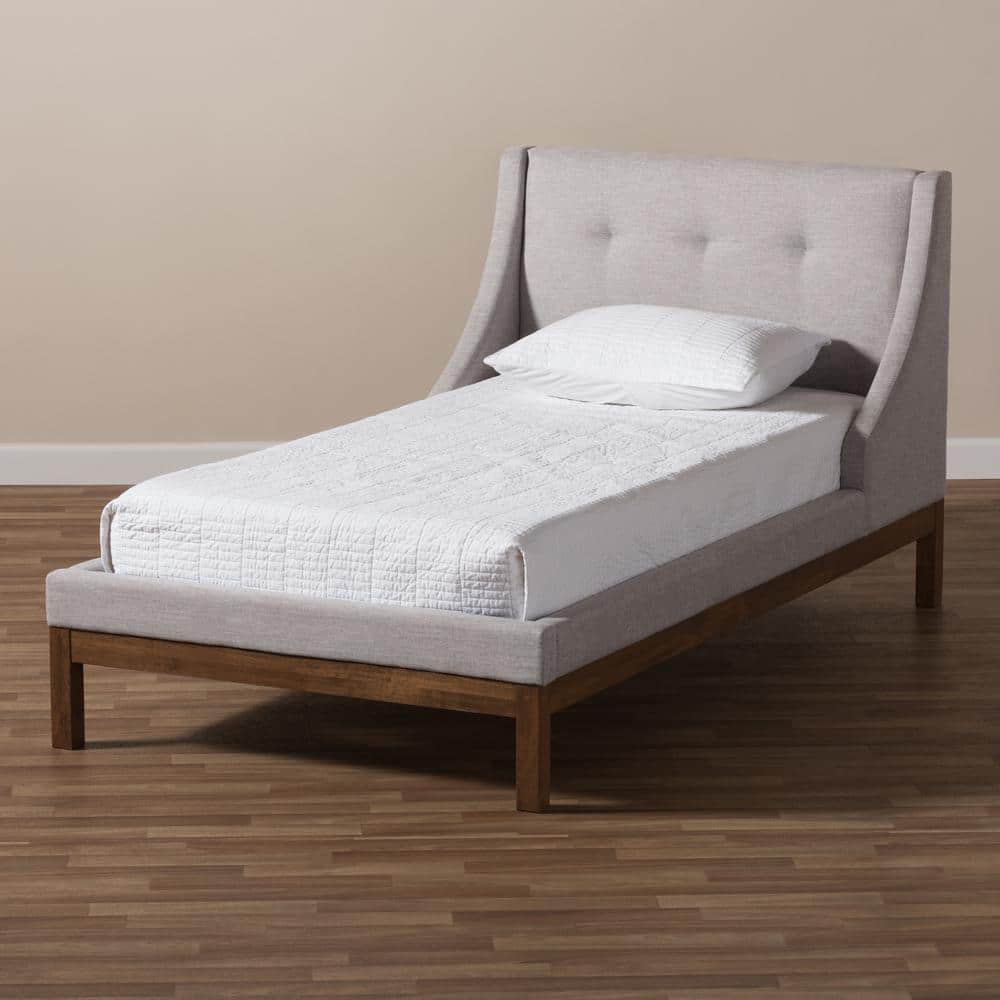Chic Louvain Twin Platform Bed with Tufted Upholstered Headboard in Greyish Beige