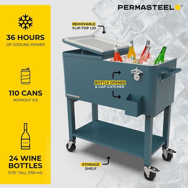 PERMASTEEL 80 qt. Teal Outdoor Patio Cooler with Removable