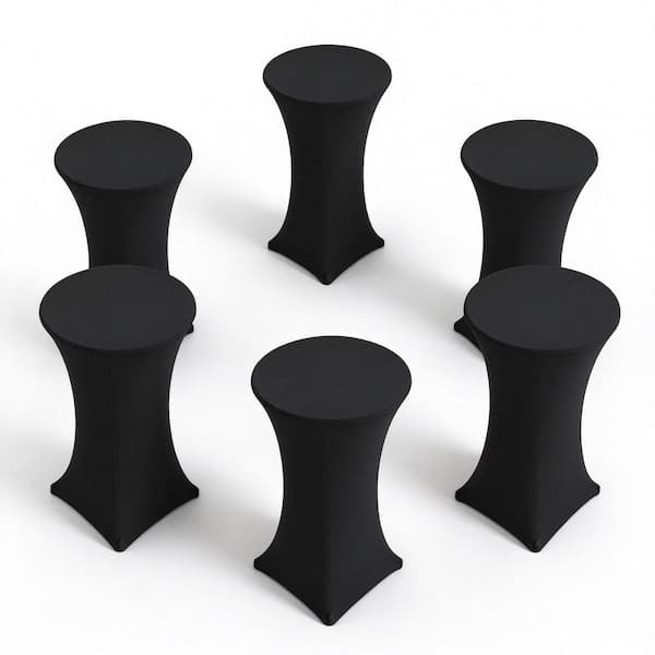 32 in. W x 43 in. L Black Stretch Solid Polyester Round High Top Table Cloths Cocktail Table Covers (Set of 6)
