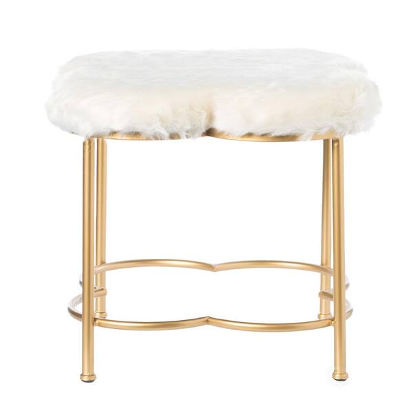 white fur vanity bench