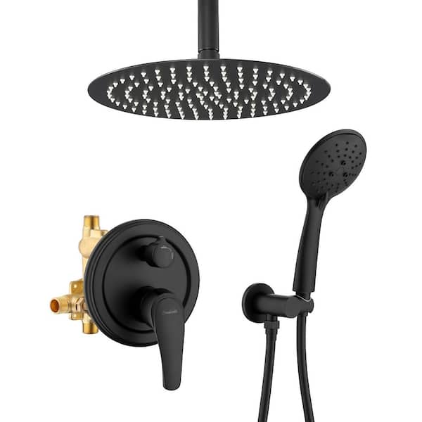 Single Handle 5-Spray Ceiling Mount Shower Faucet 1.8 GPM with Pressure Balance Valve 12'' Shower System in Matte Black