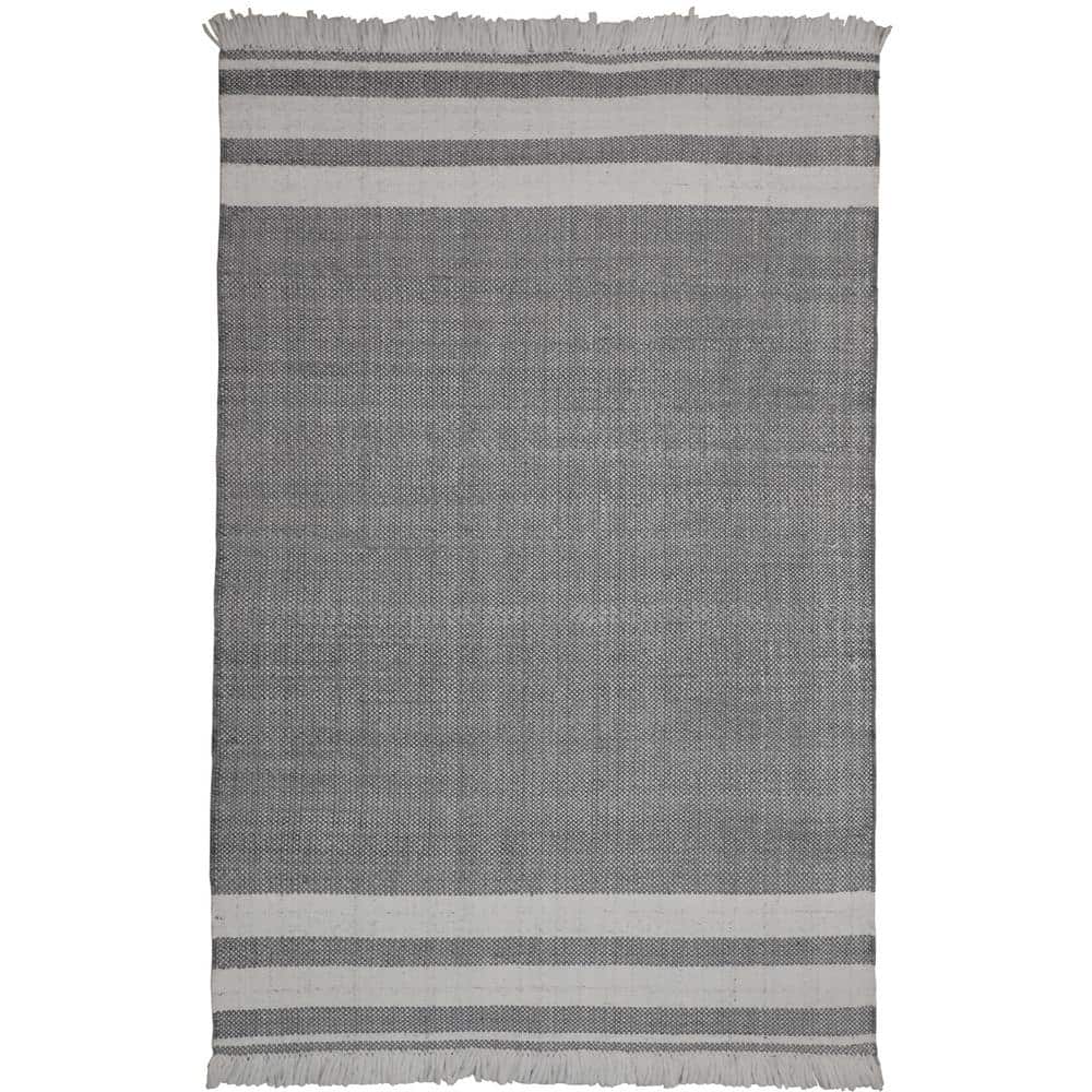 Asher Dark Gray 5 ft. x 7 ft. 9 in. Striped  Polyester Indoor/Outdoor Area 