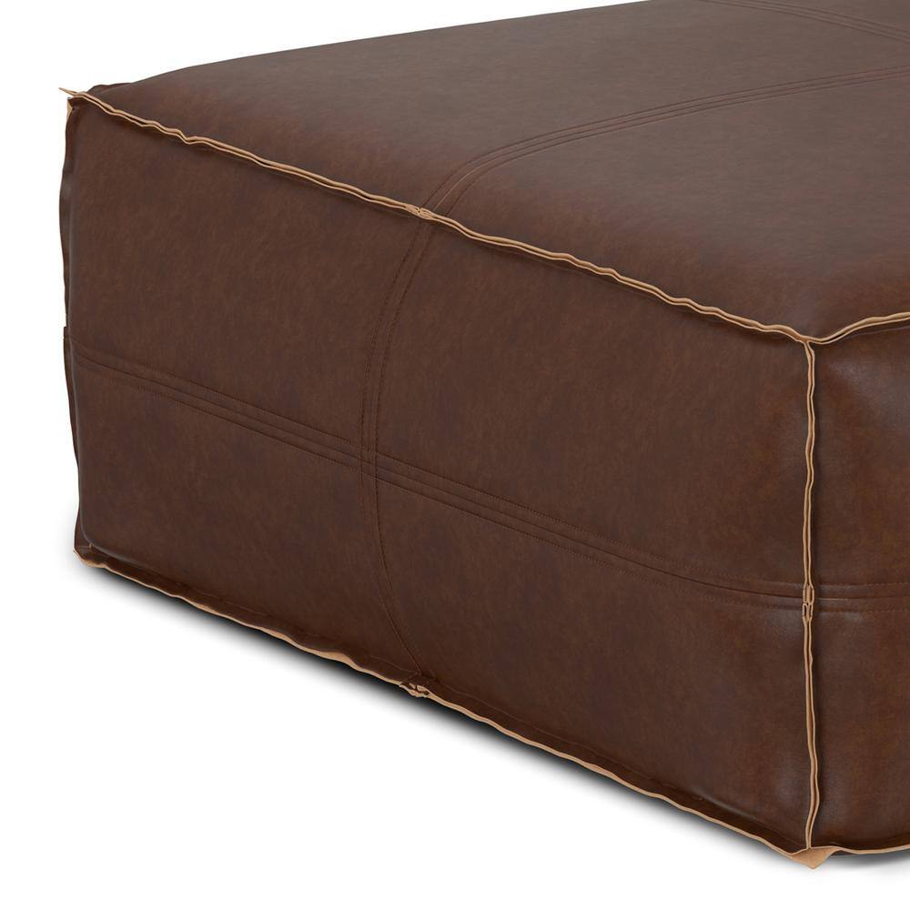 Brody Distressed Dark Brown Faux Leather Square Pouf