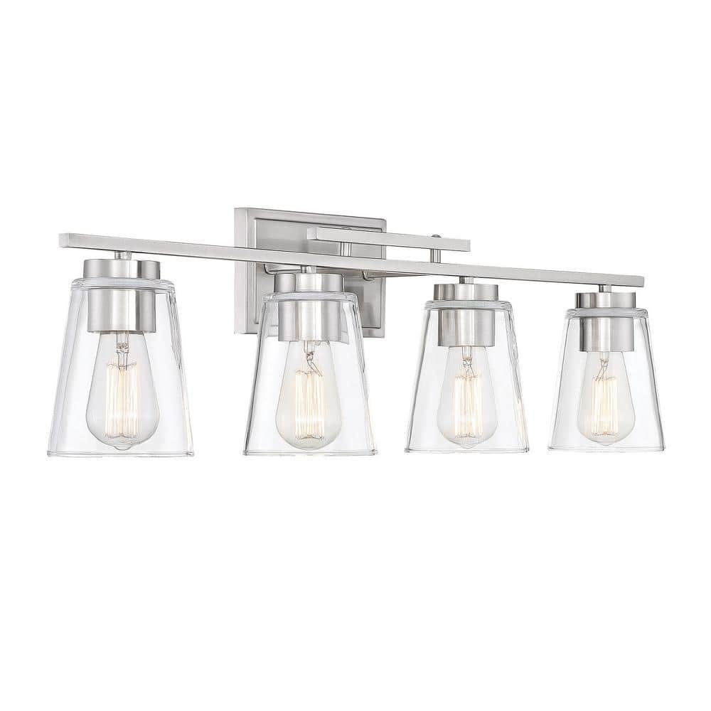 Satin Nickel 4-Light Dimmable Vanity Fixture with Clear Glass Shades