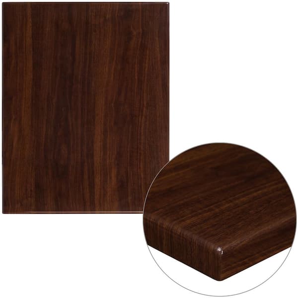 Flash Furniture 24 in. x 30 in. High-Gloss Walnut Resin Table Top with 2 in. Thick Drop-Lip