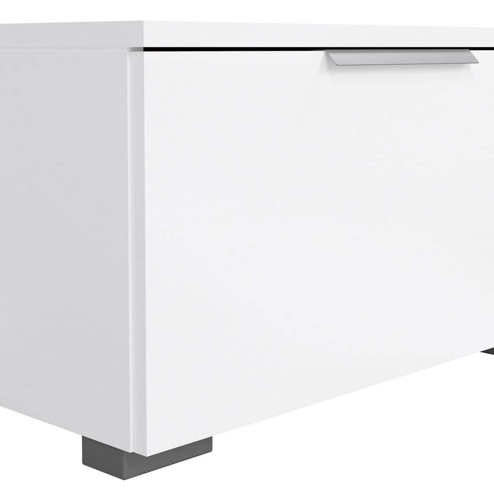 White Gloss Engineered Wood TV Stand with Cabinet and Shelves