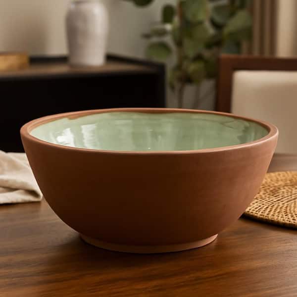 Hino Brown Round Ceramic 13.5 in. Decorative Bowl