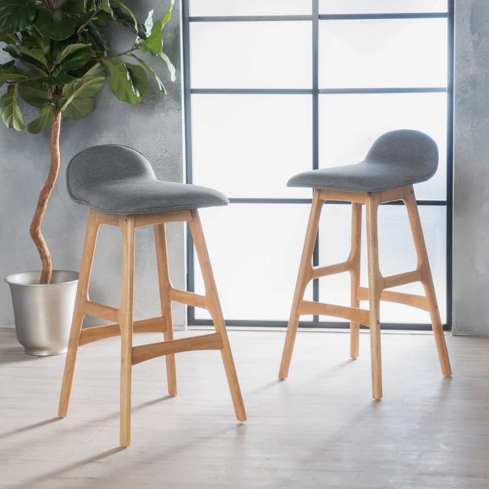 Mid-Century Modern Stackable Wood Outdoor Bar Stool with Cushion Guard Gray