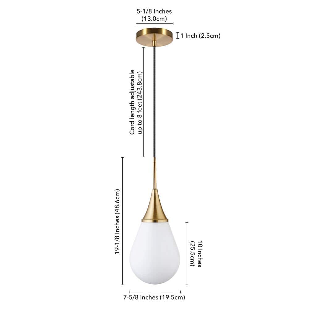 Ambrose 7" Brass and White Milk Glass Drop Light