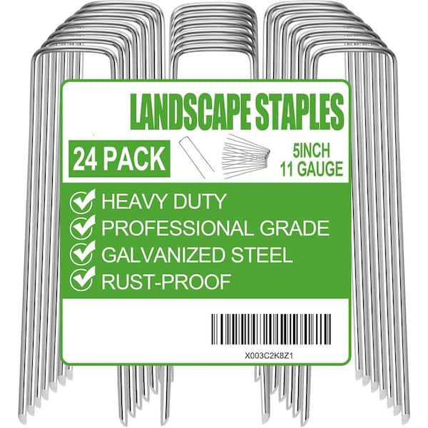 24 Pack 1.2 in. Galvanized U-Shaped Garden Stakes Durable Landscape Staples for Securing Weed Barrier Fabric Tarpaulin
