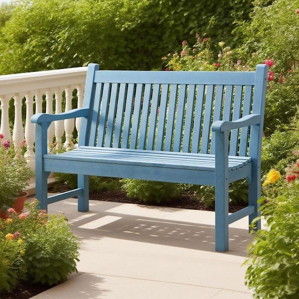 All-Weather Polystyrene Lumber 2-Person Plastic Outdoor Garden Bench in Blue