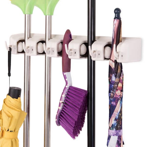 1pc Wall Mounted Mop Organizer Holder Brush Broom Hanger Home Storage Rack  Bathroom Suction Hanging Pipe Hooks Household Tools home