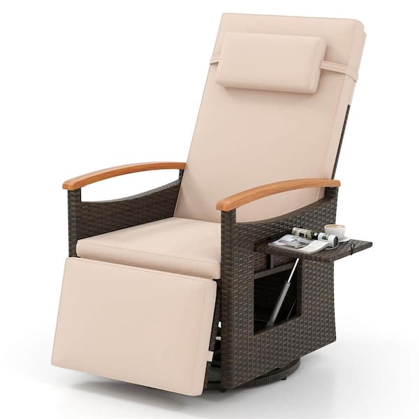 Costway Wicker Outdoor 360° Swivel Lounge Chair with Beige Cushions