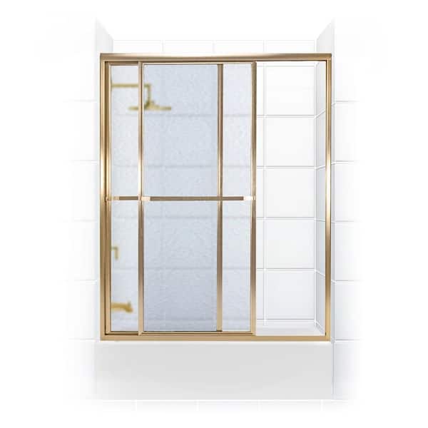 Coastal Shower Doors Paragon Series 58 in. x 58 in. Framed Sliding Tub Door with Towel Bar in Gold and Obscure Glass
