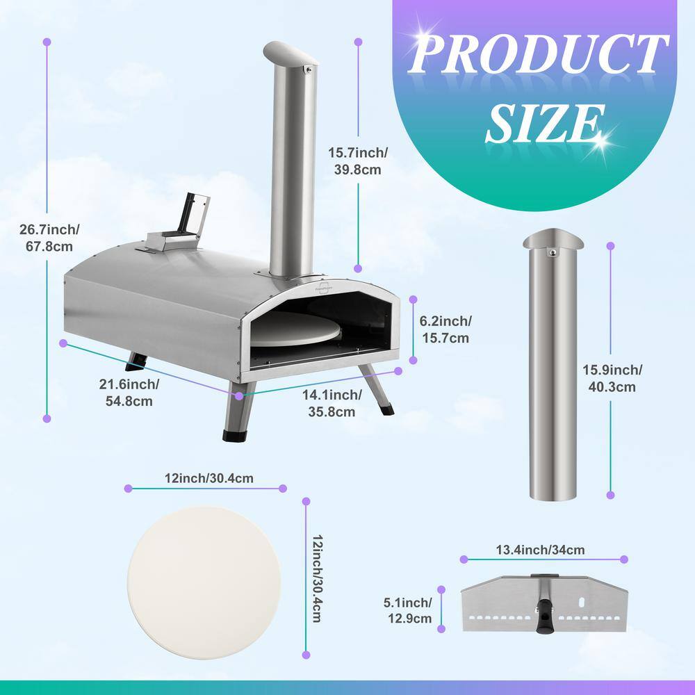 12-Inch Silver Stainless Steel Wood Fired Outdoor Pizza Oven