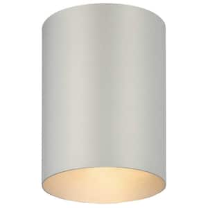 6 in. 1-Light Silver Gray Outdoor Aluminum Flush Mount Light Cylinder Ceiling Fixture
