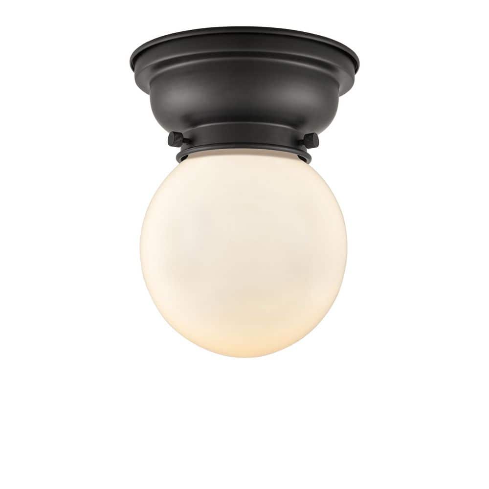 Beacon 6.25 in. 1-Light Matte Black Industrial Flush Mount with Seeded Glass Shade price history on PriceWatchPro