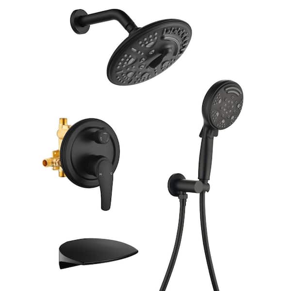 Rain Single Handle 6-Spray Tub Shower Faucet 1.8 GPM with Pressure Balance in Matte Black (Valve Included)