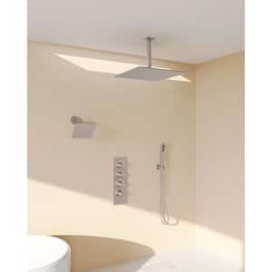 SerenityFlow Shower System 7-Spray 16 in. Dual Ceiling Mount Fixed and Handheld Shower Head 2.5 GPM in Brushed Nickel