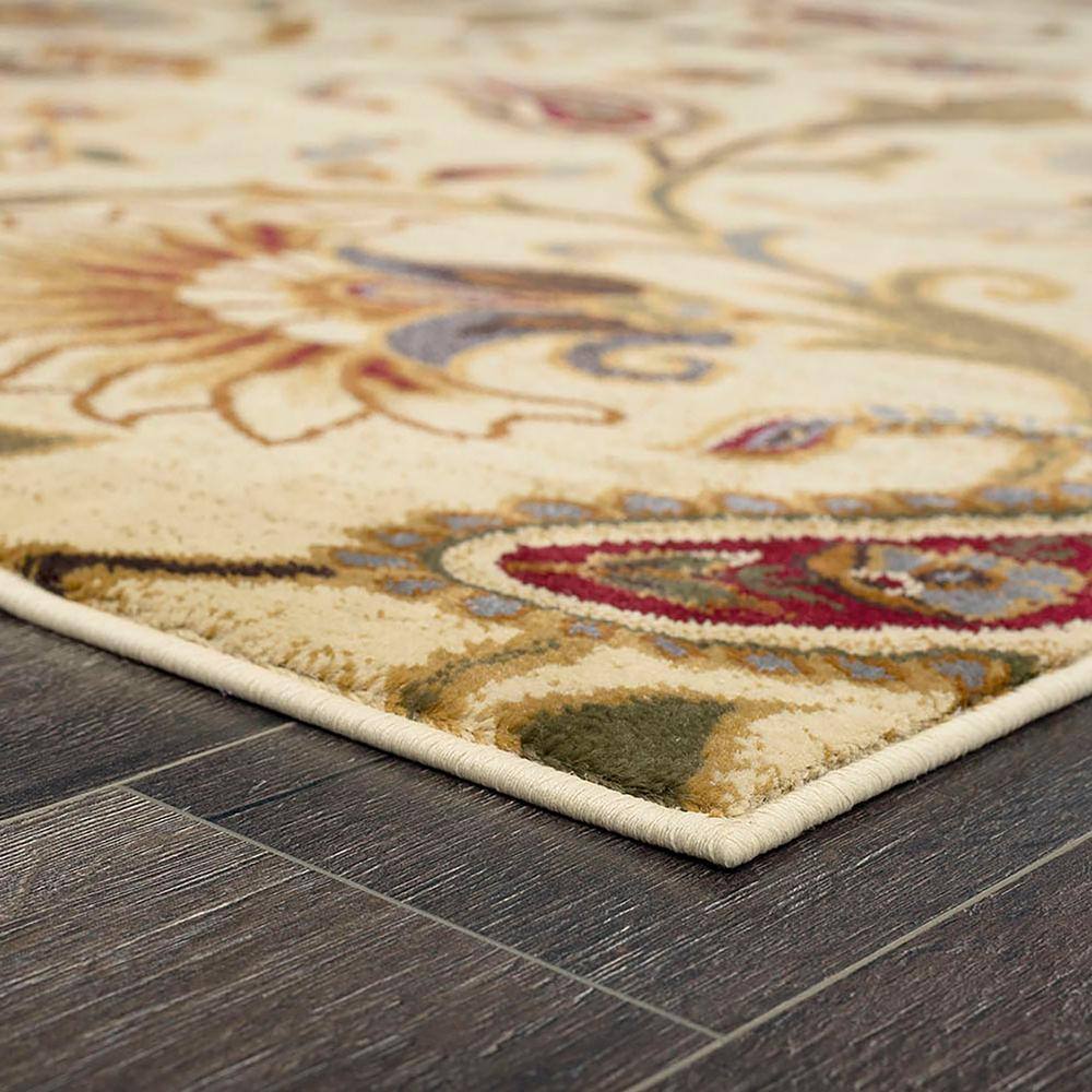 Ivory Floral Synthetic 4' x 6' Area Rug