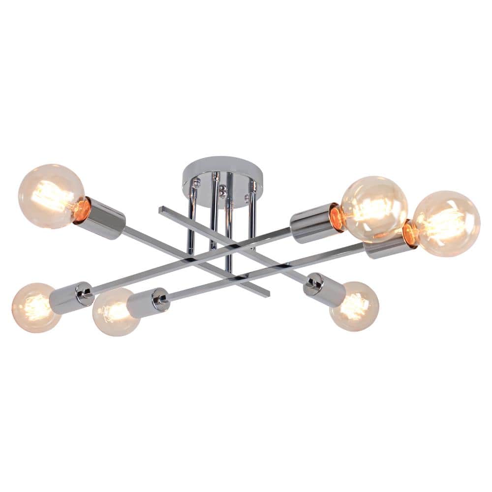 Modern Chrome 6-Light Sputnik Semi-Flush Mount Ceiling Light for Living Room & Dining Room price history on PriceWatchPro